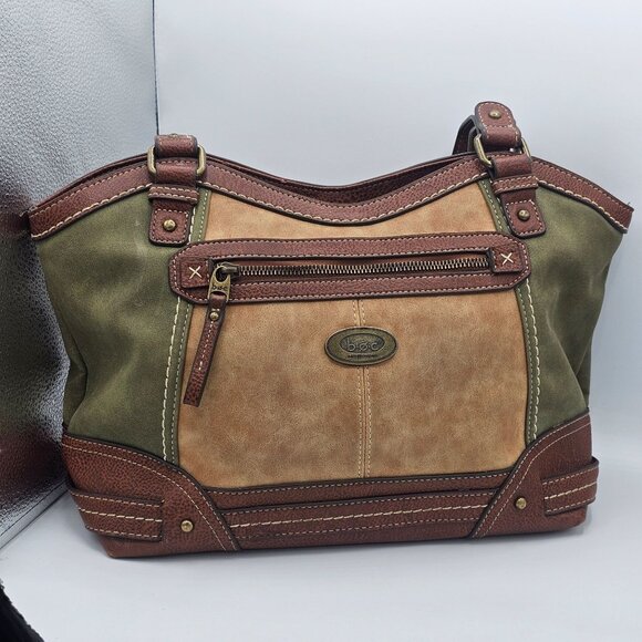 B.O.C Women's Olive & Brown Vinyl Shoulder Satchel Handbag Very Spacious Soft - Picture 7 of 15
